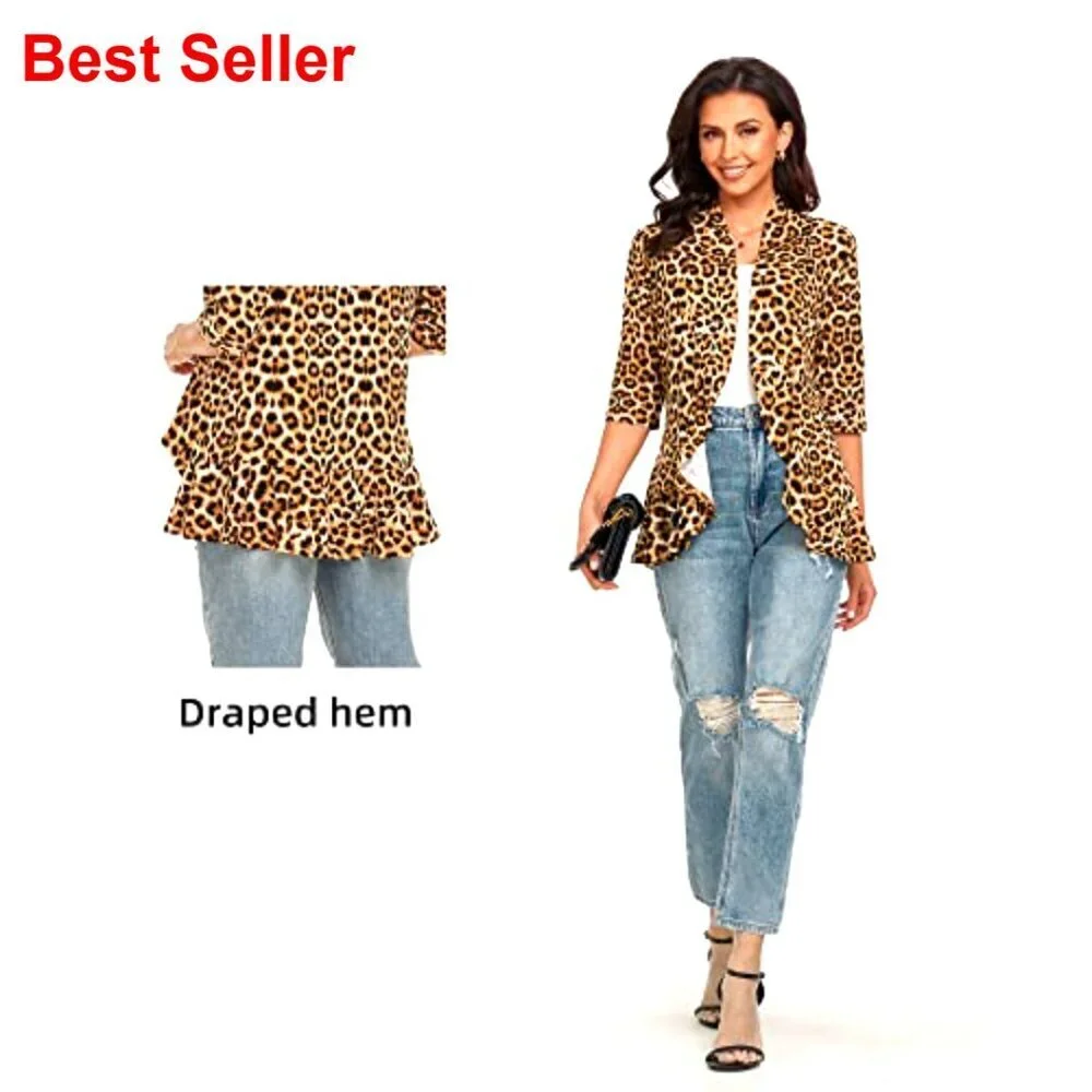 Women's 3/4 Sleeve Cardigan, Open Front, Shawl Collar, S-3XL